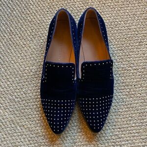 Sigerson Morrison Edna Blue Velvet Studded Loafers, Size 8, very good condition